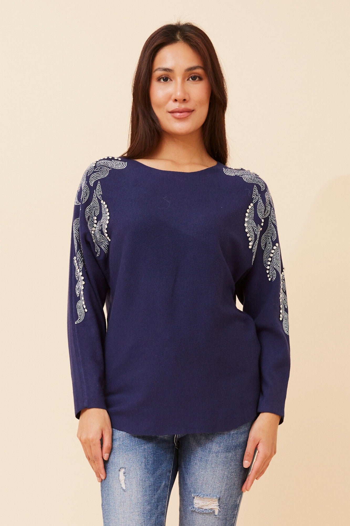 HOWARD SOLID EMBELLISHED KNIT PULLOVER (Navy)