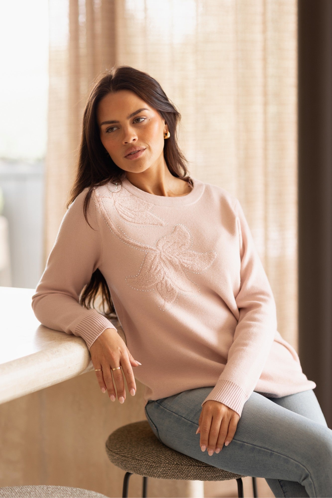 ANITA FLORAL EMBROIDERED PULLOVER (Teal)