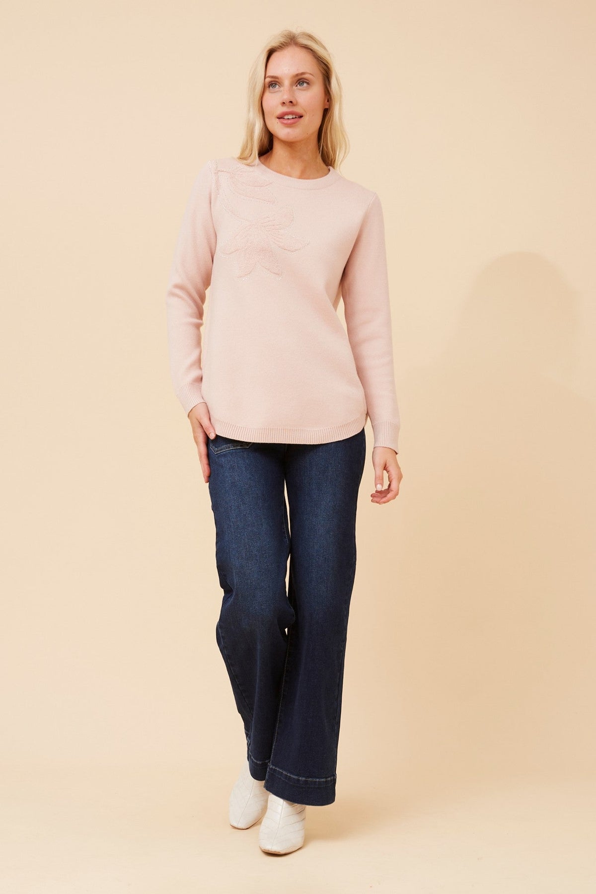 ANITA FLORAL EMBROIDERED PULLOVER (Teal)