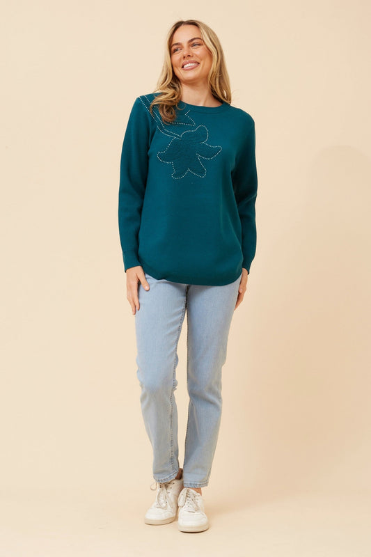 Stella ANITA FLORAL EMBROIDERED PULLOVER (Teal)