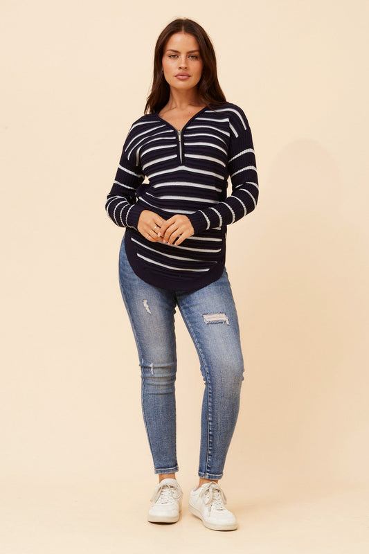HOPE STRIPE PRINT KNIT PULLOVER (Navy)