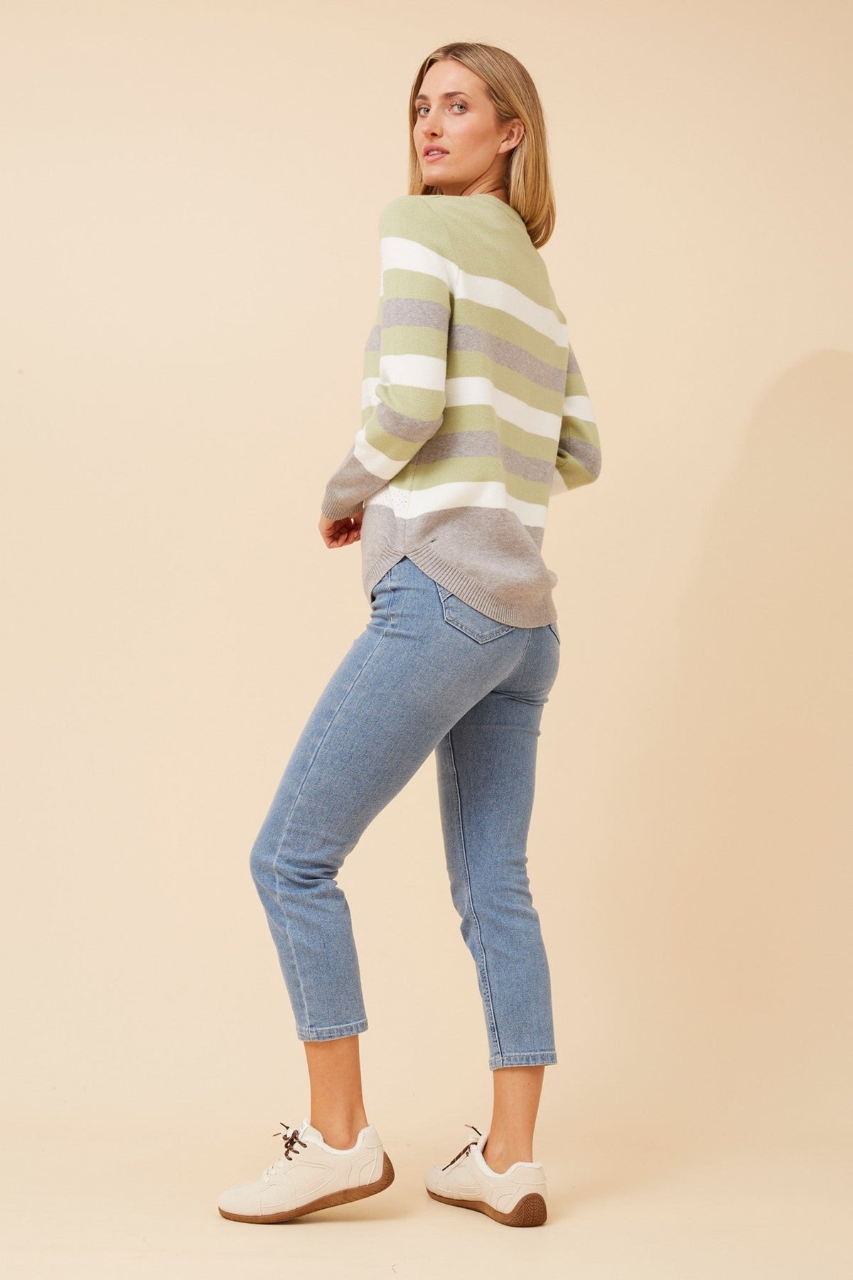 ANITA STRIPE PRINT KNIT PULLOVER (Light Grey Marl)