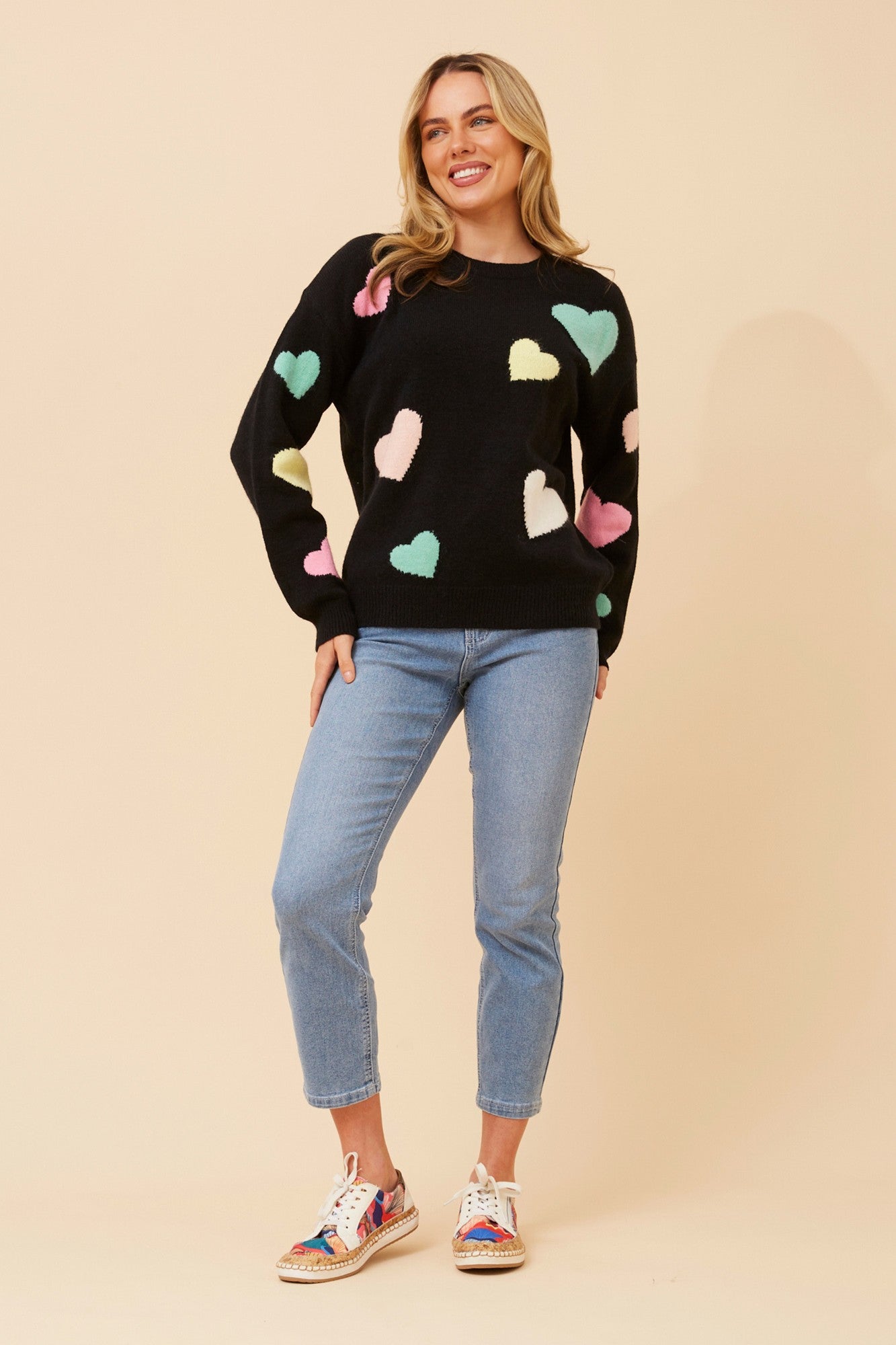 ASTER HEART PRINT KNIT PULLOVER (Black)