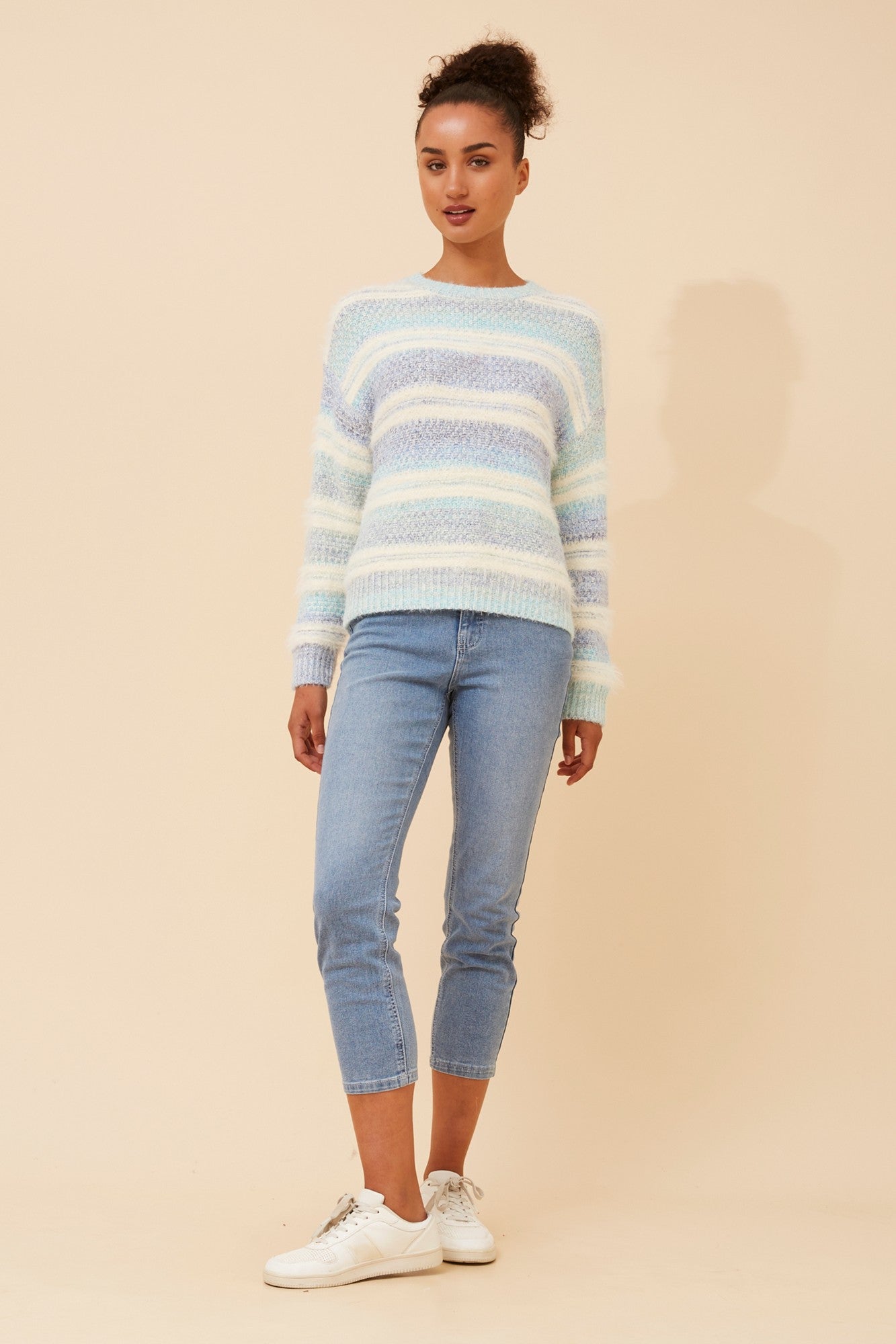 LUMIRA STRIPE KNIT PULLOVER (Blue)
