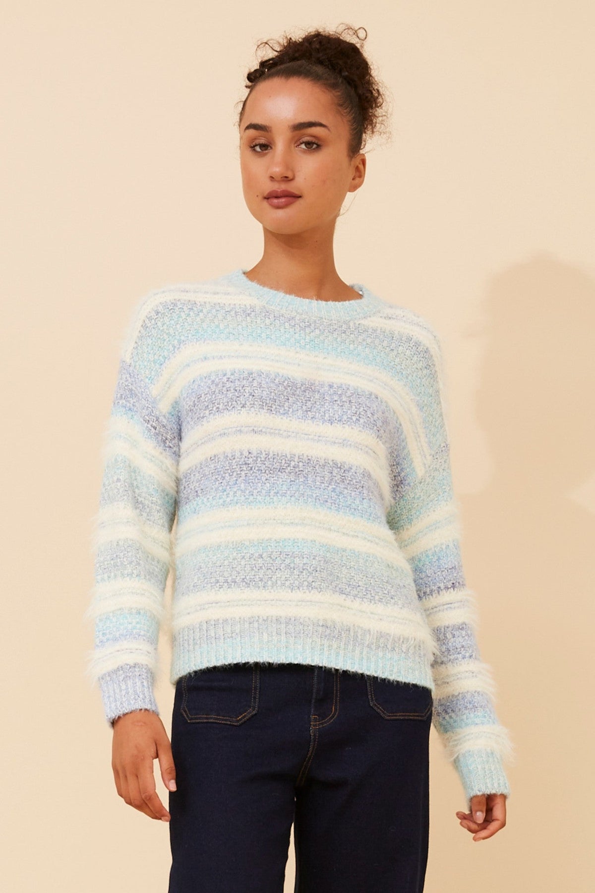 LUMIRA STRIPE KNIT PULLOVER (Blue)
