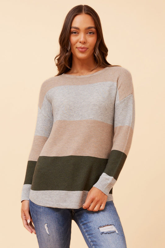 Image of a model wearing Outerwear. Product name - OLLIE WOOL BLEND PULLOVER in Grey colour by brand - Caroline Morgan Australia