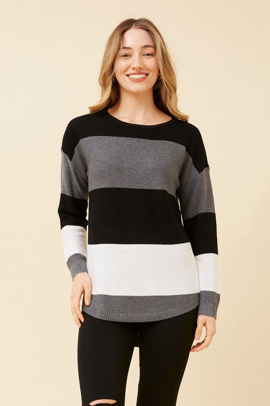 Image of a model wearing Outerwear. Product name - OLLIE WOOL BLEND PULLOVER in Greymarl colour by brand - Caroline Morgan Australia