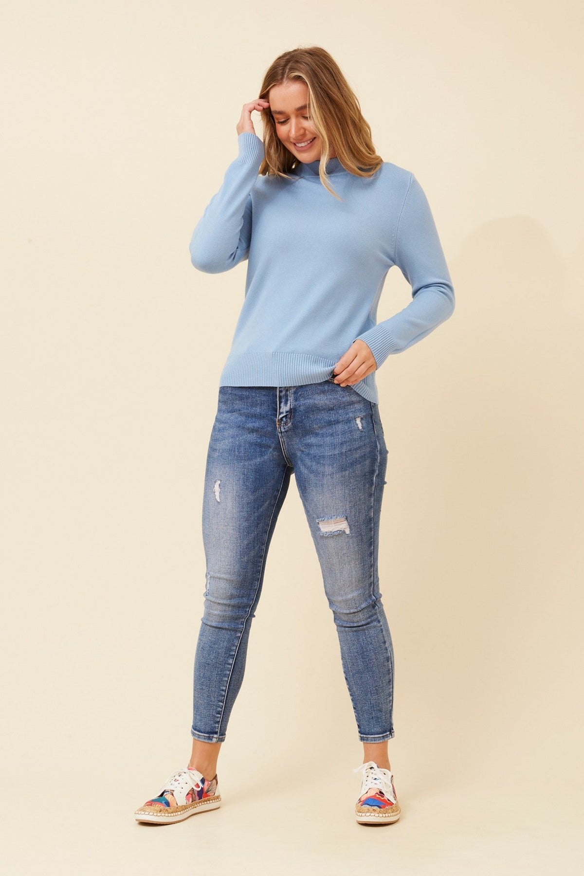 Caroline Morgan Australia PETUNIA TURTLE NECK KNIT PULLOVER (Skylight)