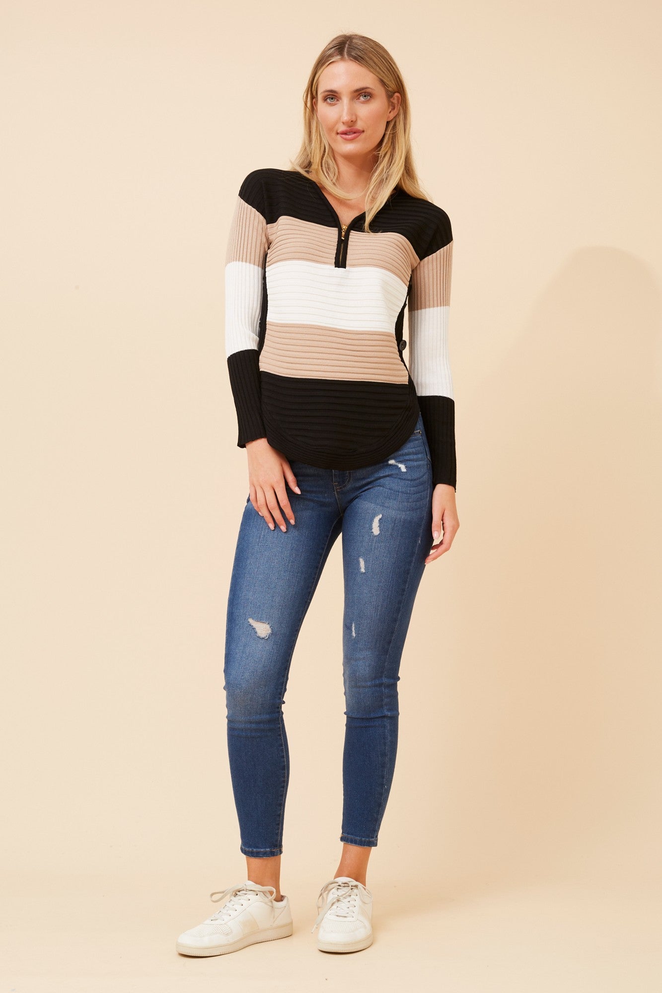 HOPE COLOR BLOCK KNIT JUMPER (Multi Beige)