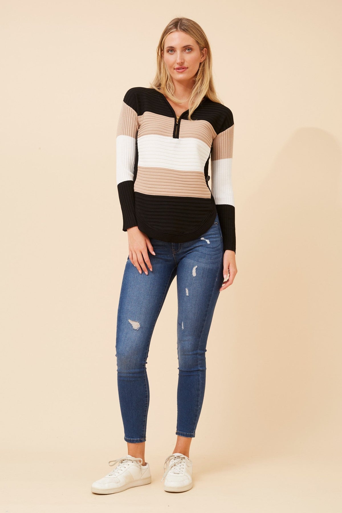 HOPE COLOR BLOCK KNIT JUMPER (Multi Beige)