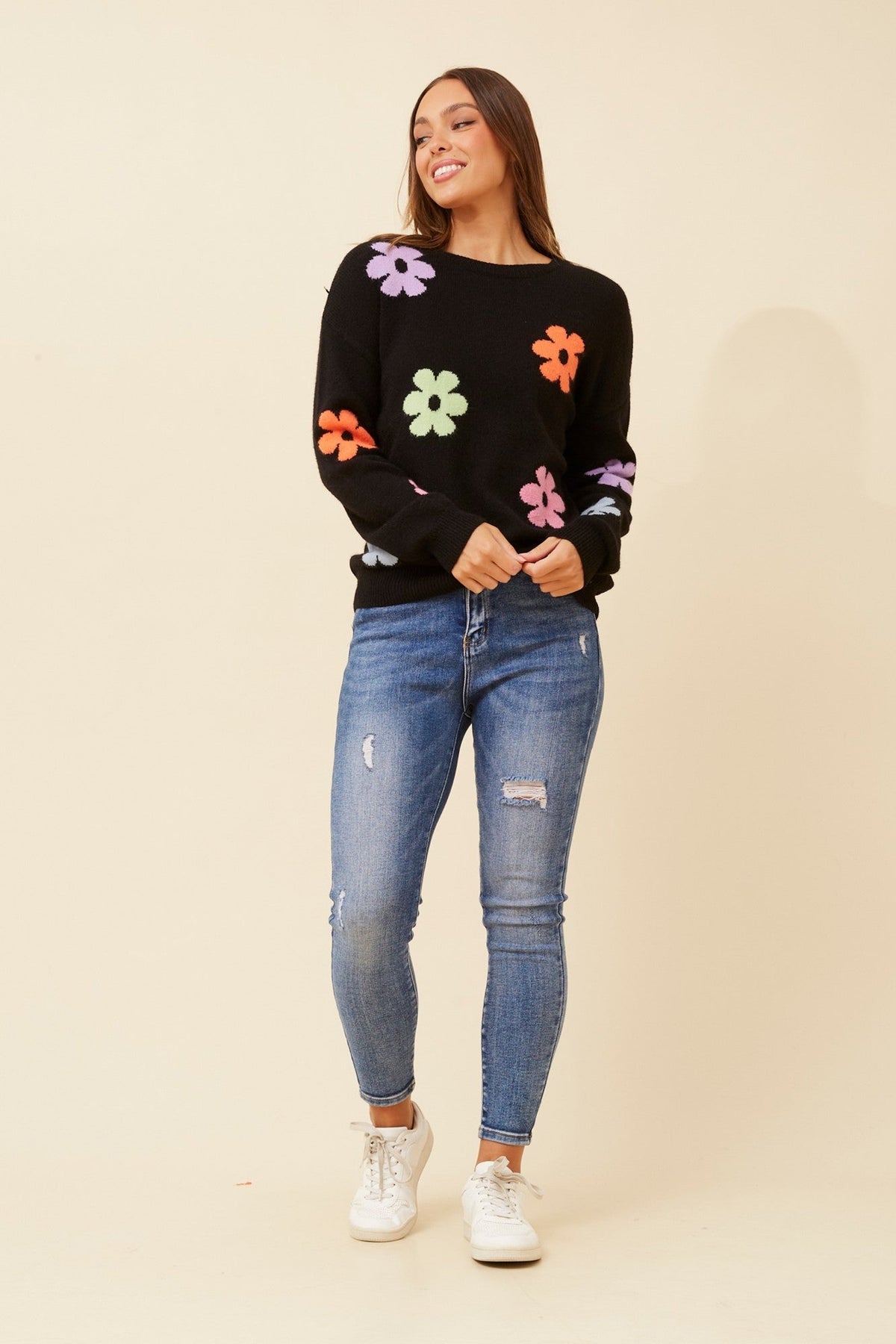 ASTER FLORAL KNIT PULLOVER (Oatmeal)