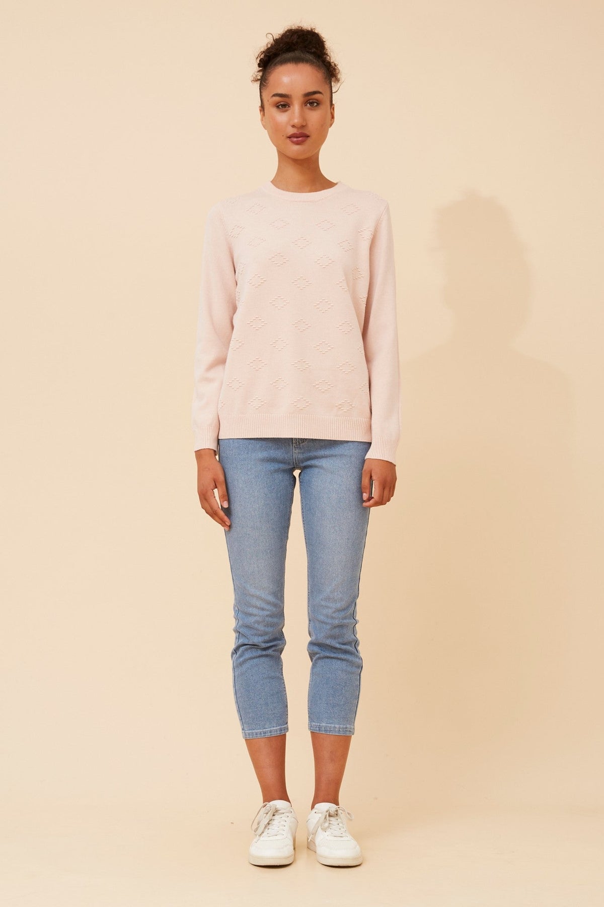 Caroline Morgan Australia ANGIE DIAMOND PATTERN KNIT PULLOVER (Beige)