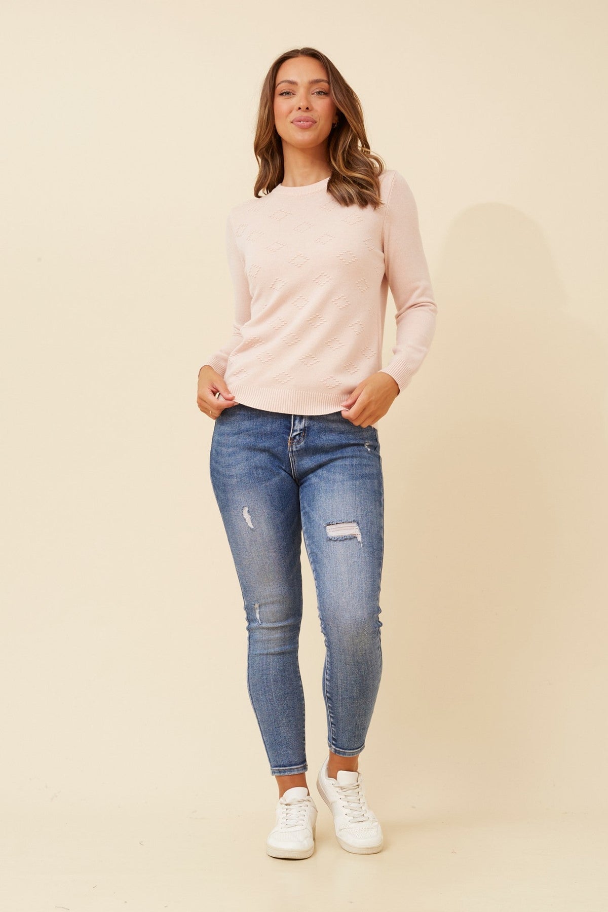 Caroline Morgan Australia ANGIE DIAMOND PATTERN KNIT PULLOVER (Beige)