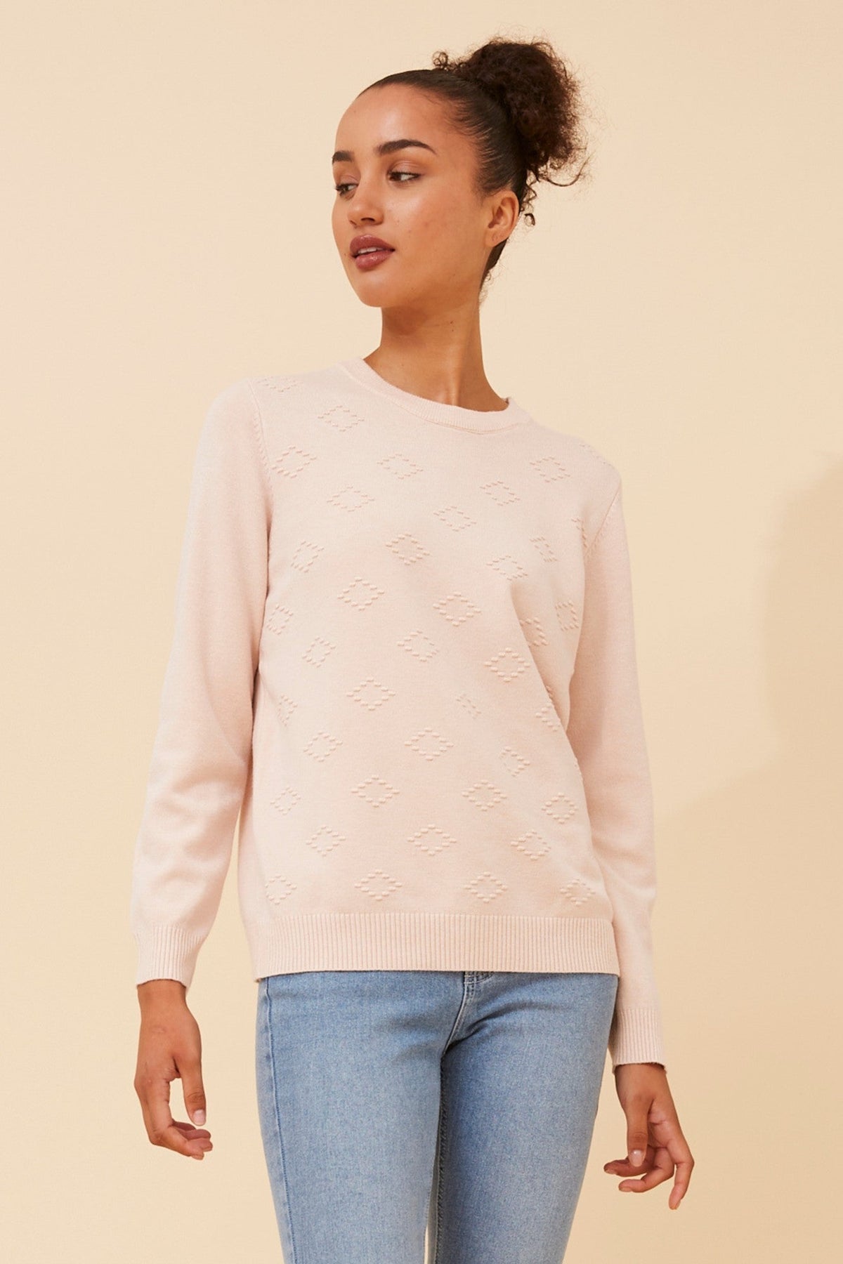 Caroline Morgan Australia ANGIE DIAMOND PATTERN KNIT PULLOVER (Beige)