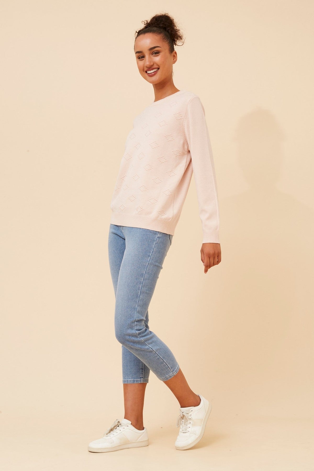 Caroline Morgan Australia ANGIE DIAMOND PATTERN KNIT PULLOVER (Beige)