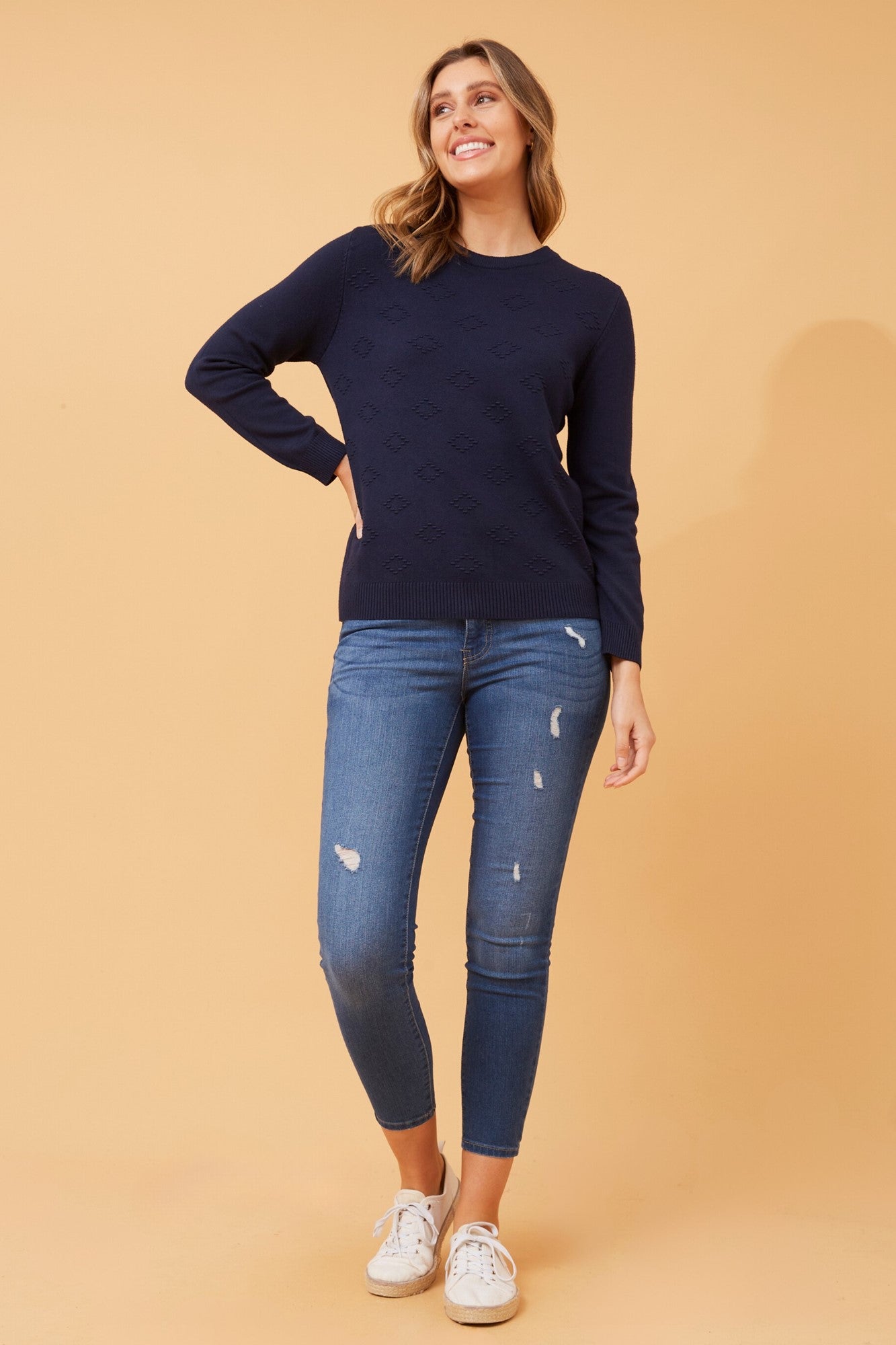 ANGIE DIAMOND PATTERN KNIT PULLOVER (Orchid)