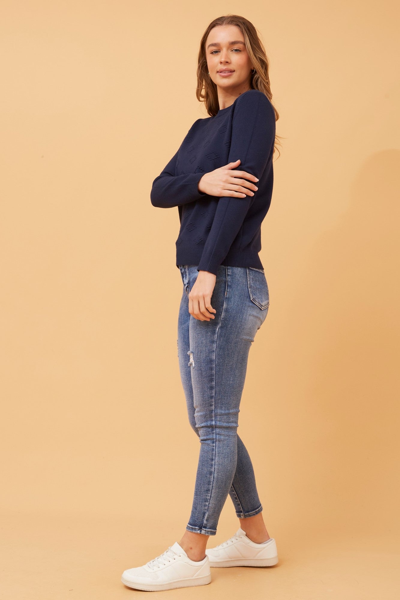 ANGIE DIAMOND PATTERN KNIT PULLOVER (Orchid)