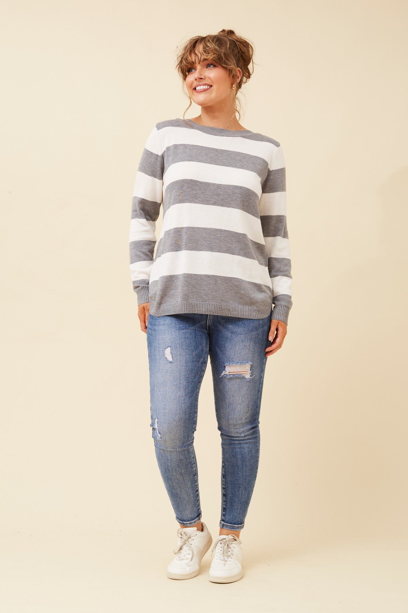 RAMIA STRIPE KNIT PULLOVER (Sage)