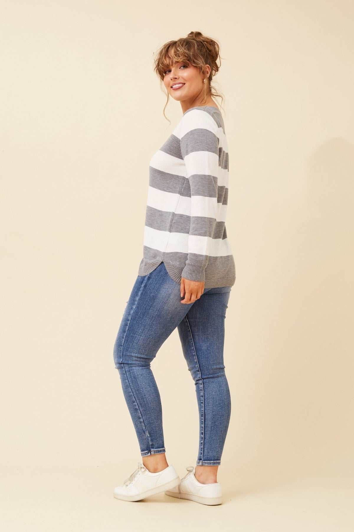 RAMIA STRIPE KNIT PULLOVER (Sage)