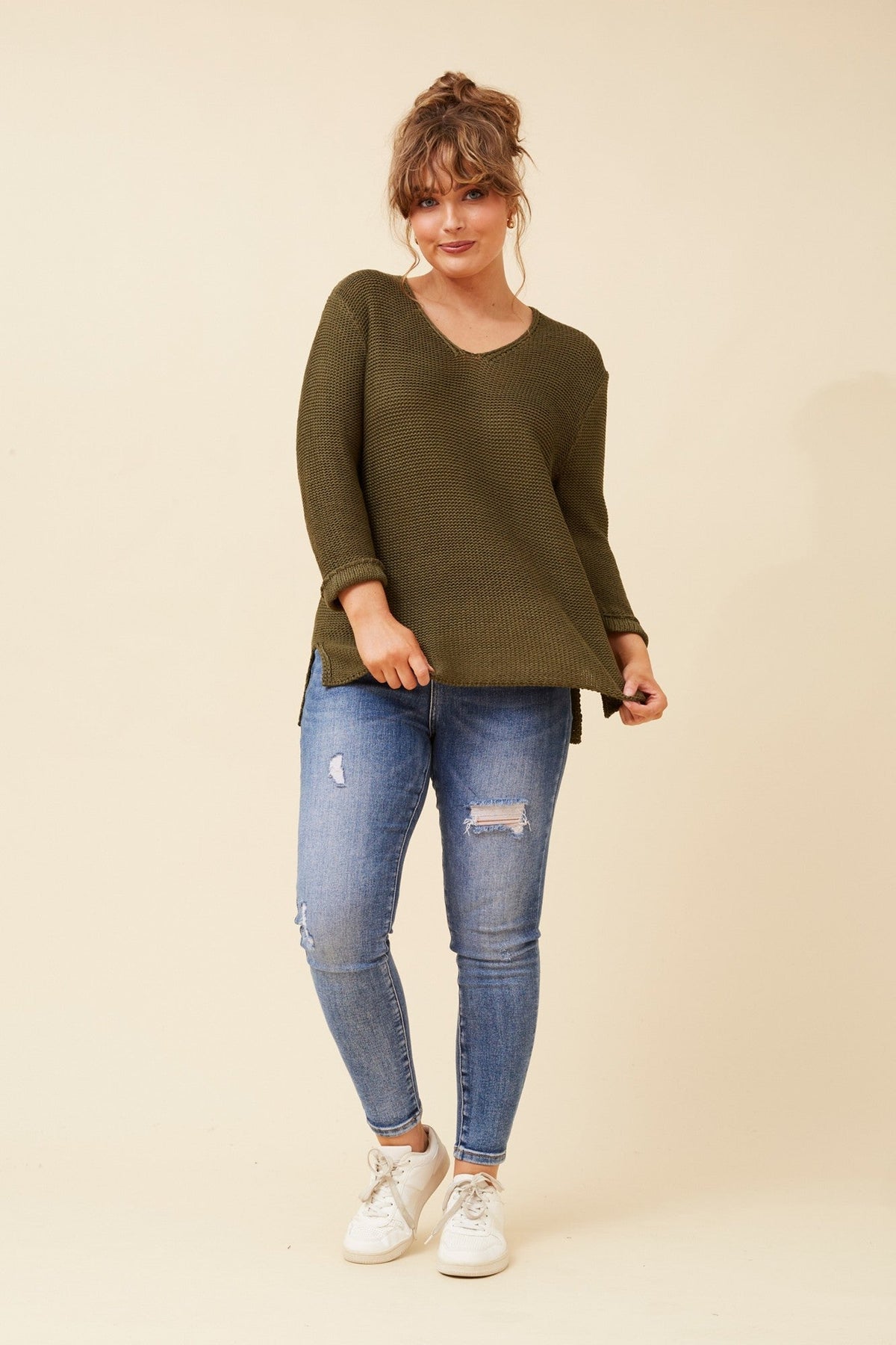 Caroline Morgan Australia ROHANA SOLID KNIT PULLOVER (Khaki)