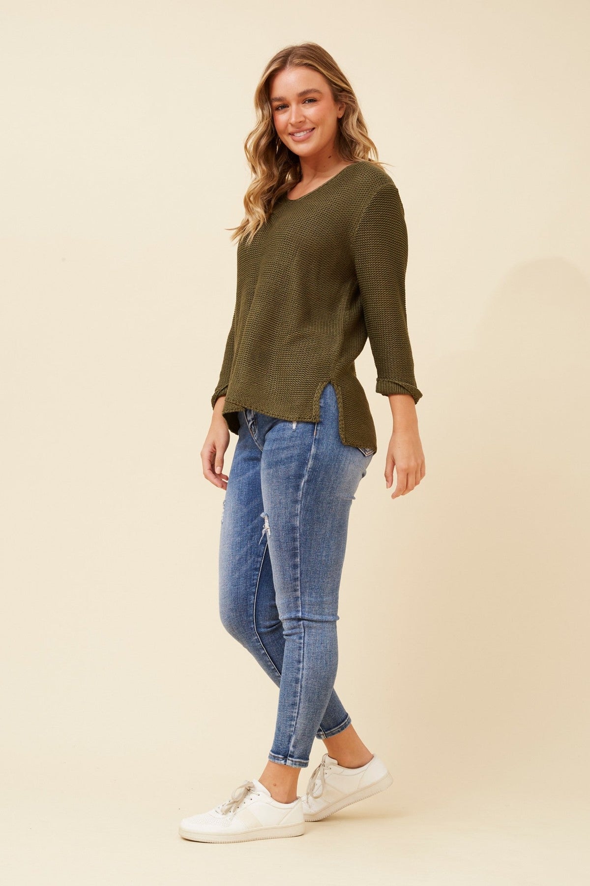 Caroline Morgan Australia ROHANA SOLID KNIT PULLOVER (Khaki)