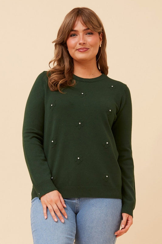 ANGIE FLOWER EMBELLISHED PULLOVER (Black)