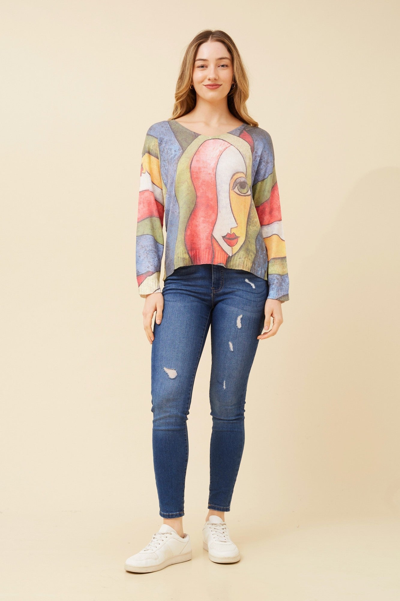 NEAVE ABSTRACT PRINT KNIT TOP (Multi Blue)