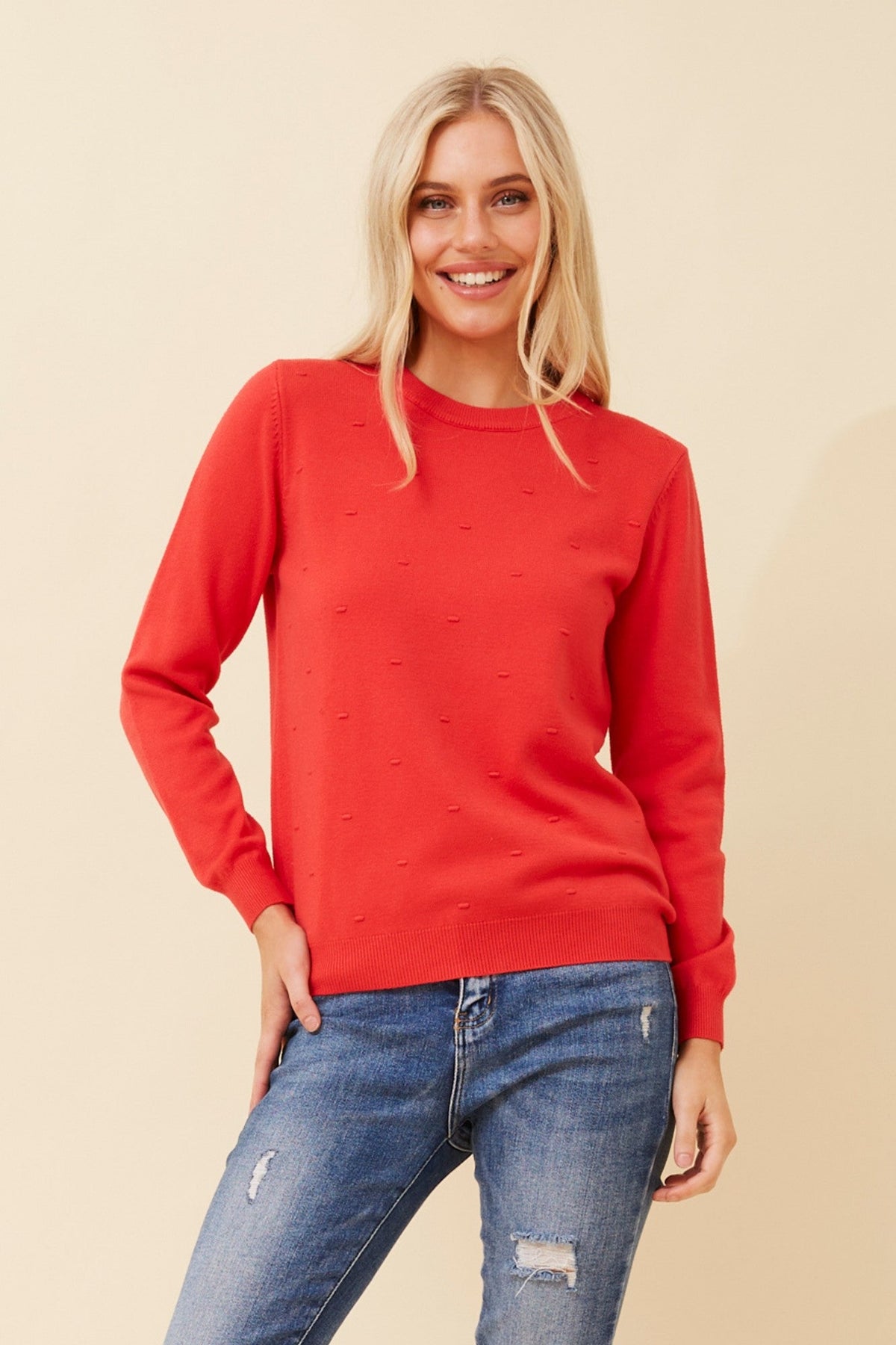 ANGIE POLKA DOT KNIT PULLOVER (Blush)