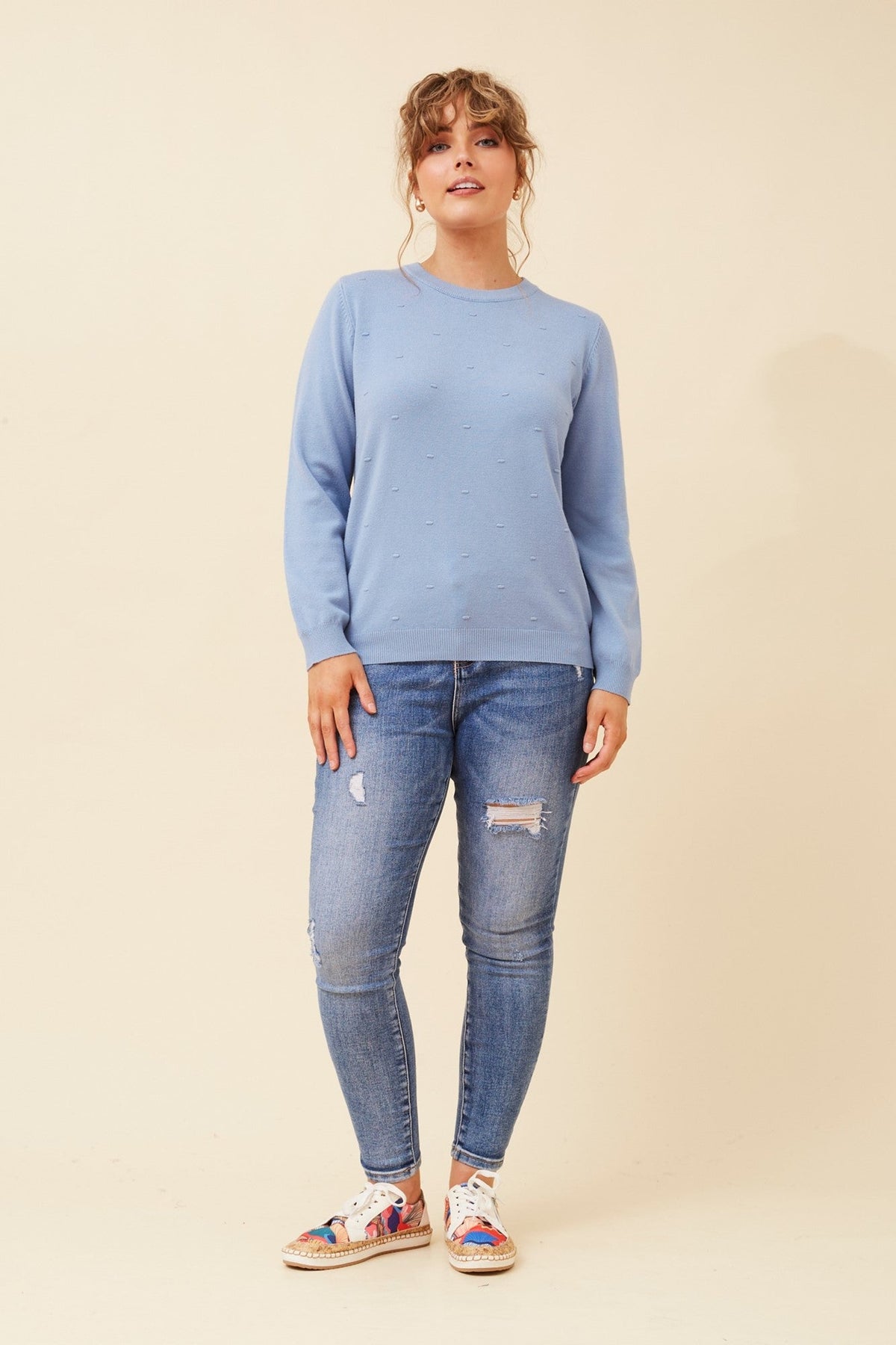ANGIE POLKA DOT KNIT PULLOVER (Blush)
