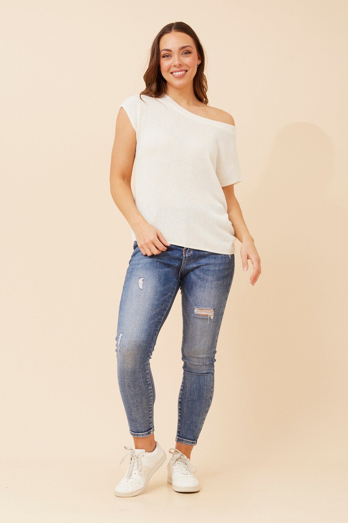 Caroline Morgan Australia JOBETH SOLID KNIT TOP (White)