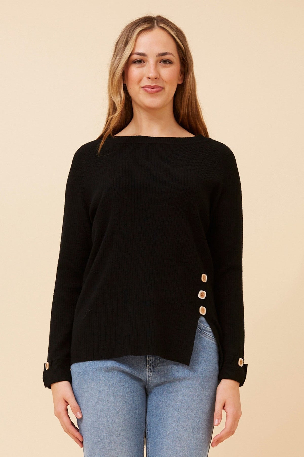 ANA SOLID KNIT PULLOVER (Black)