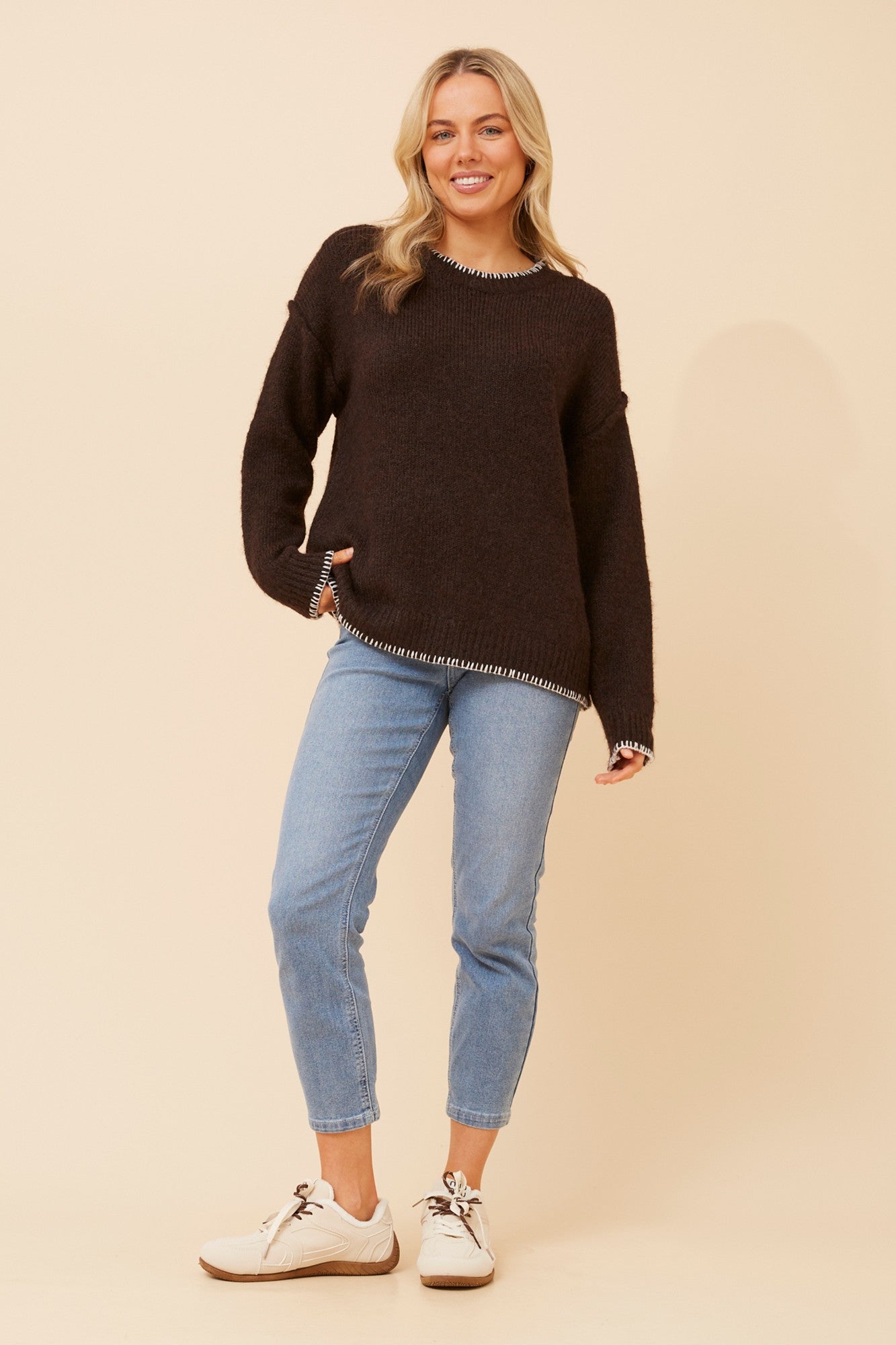 ABILENE WOOL BLEND KNIT PULLOVER (Chocolate)