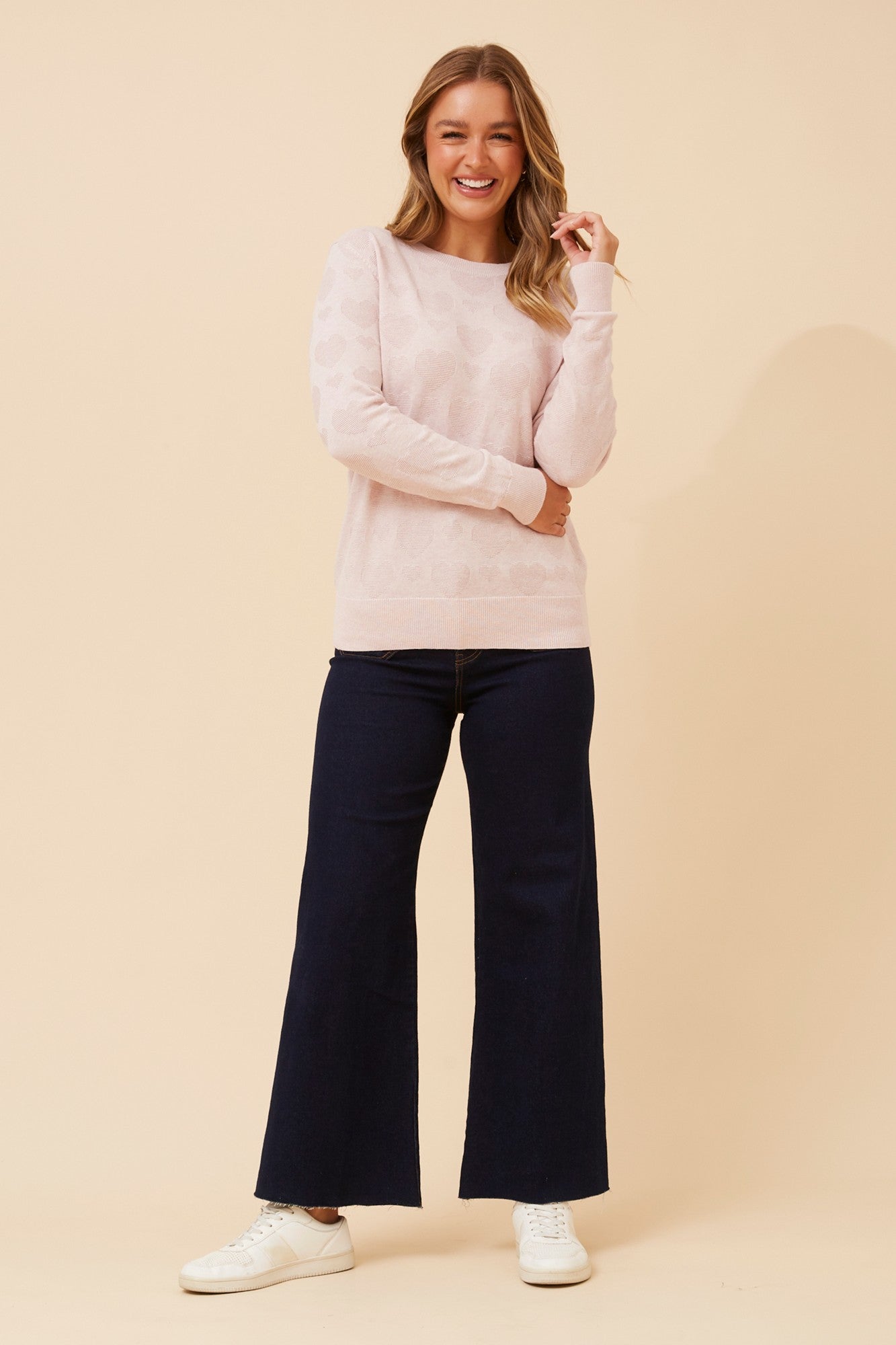 CENZA HEART PATTERN KNIT PULLOVER (Rosewater)