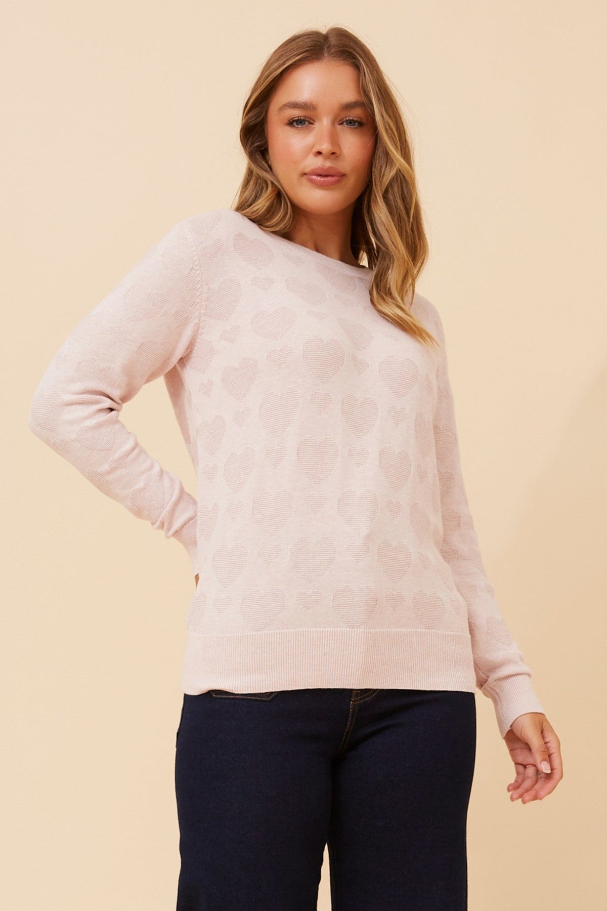 CENZA HEART PATTERN KNIT PULLOVER (Rosewater)