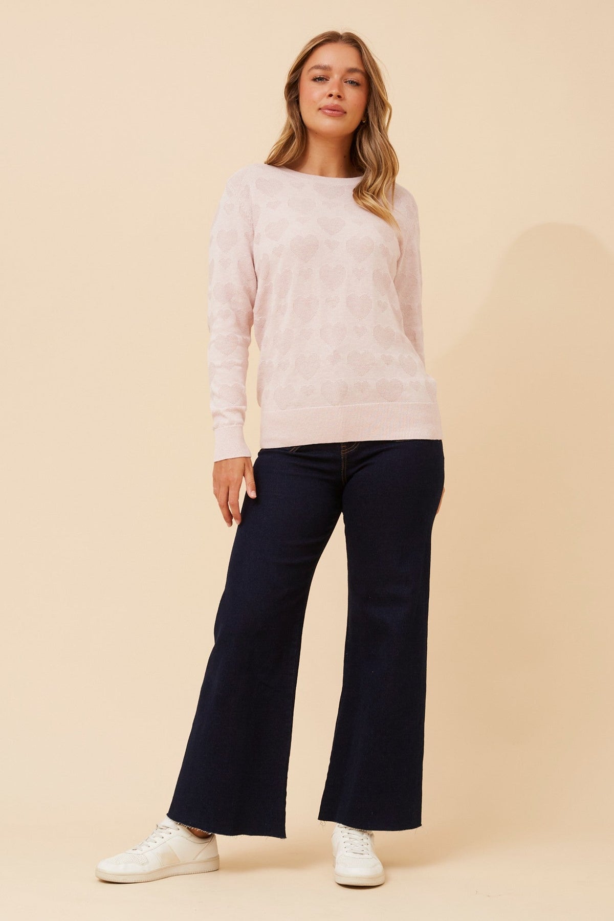 CENZA HEART PATTERN KNIT PULLOVER (Rosewater)
