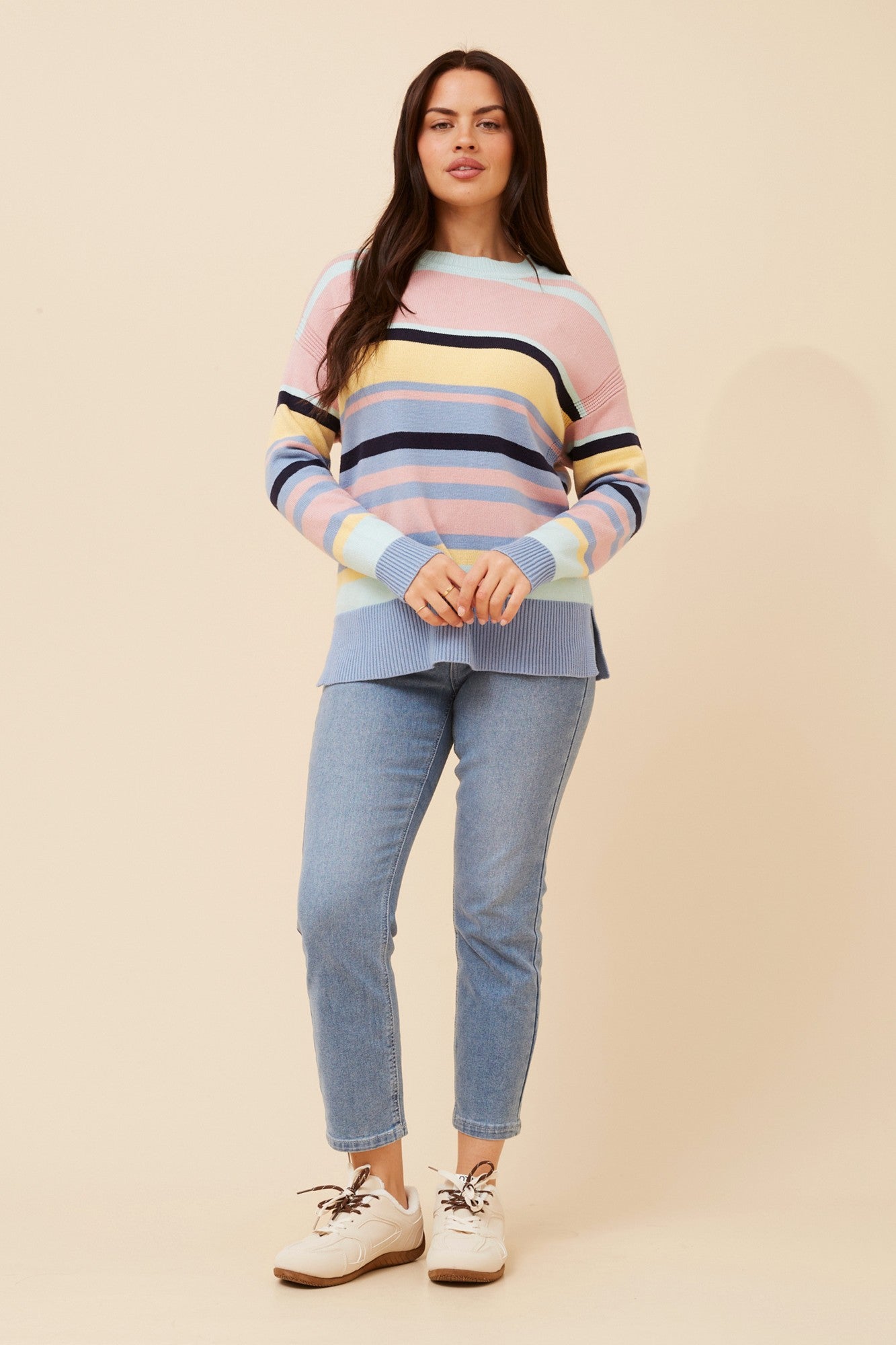 AMINTA STRIPE PRINT KNIT PULLOVER (Multi Blue)