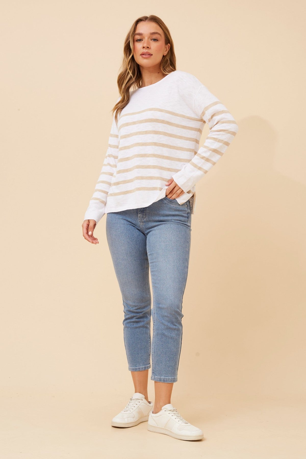 RAMSEY STRIPE KNIT PULLOVER (Beige)