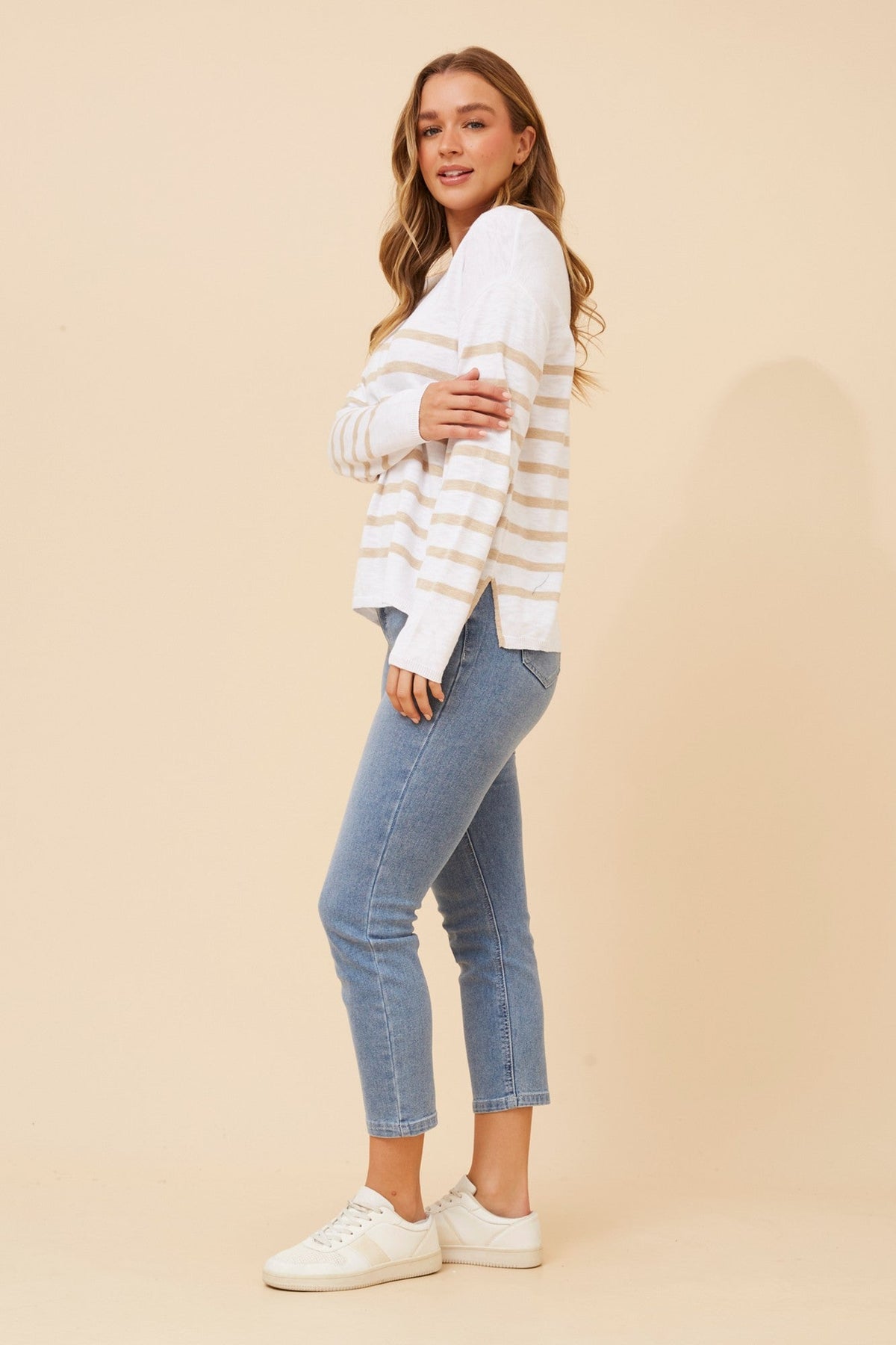 RAMSEY STRIPE KNIT PULLOVER (Beige)