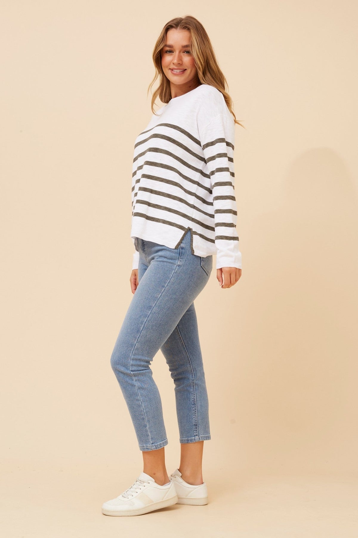 Caroline Morgan Australia RAMSEY STRIPE KNIT PULLOVER (Khaki)