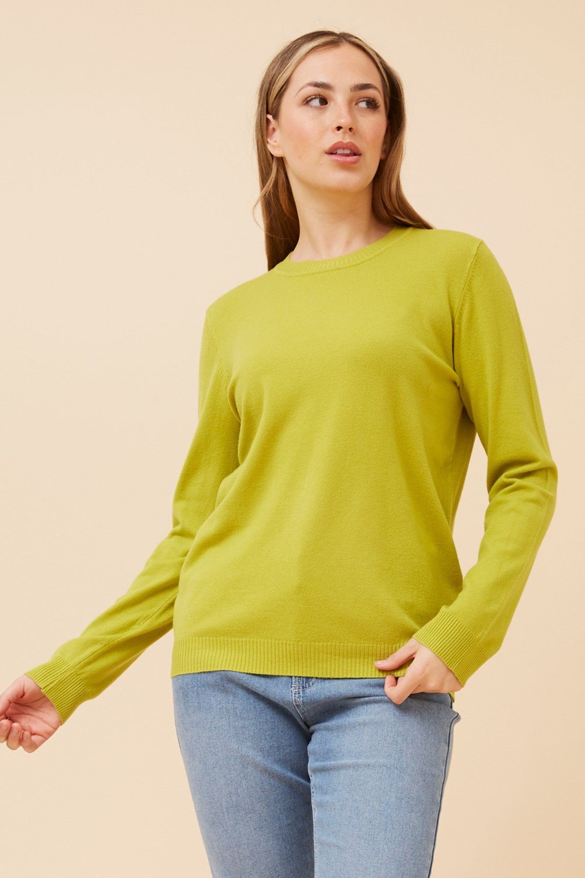 ANGIE SOLID KNIT PULLOVER (Chartreuse)