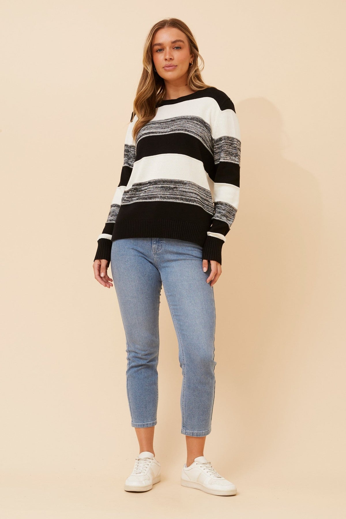 SCOTLYN STRIPE KNIT PULLOVER (Black)