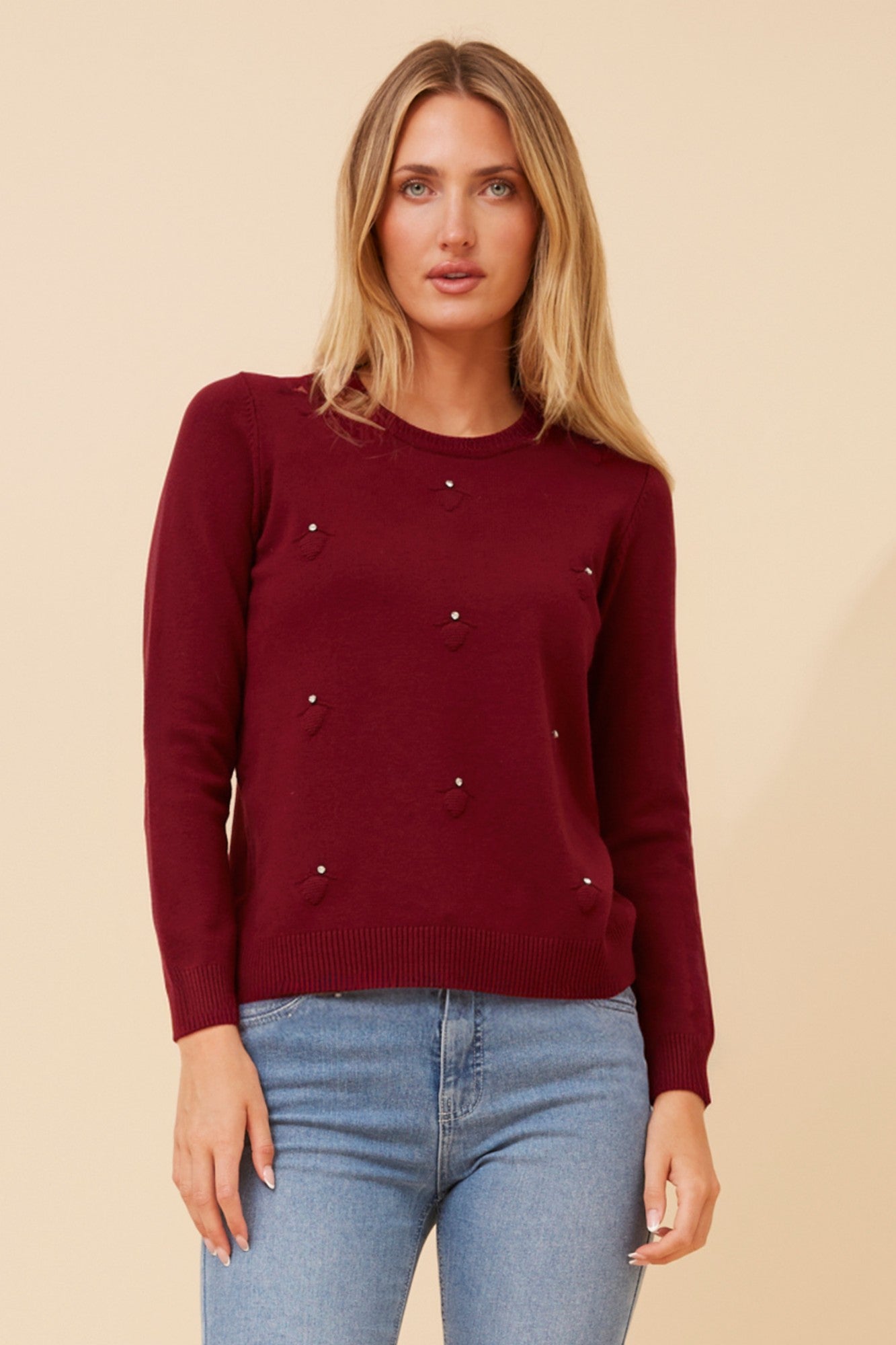 ANGIE EMBELLISHED KNIT PULLOVER (Black)