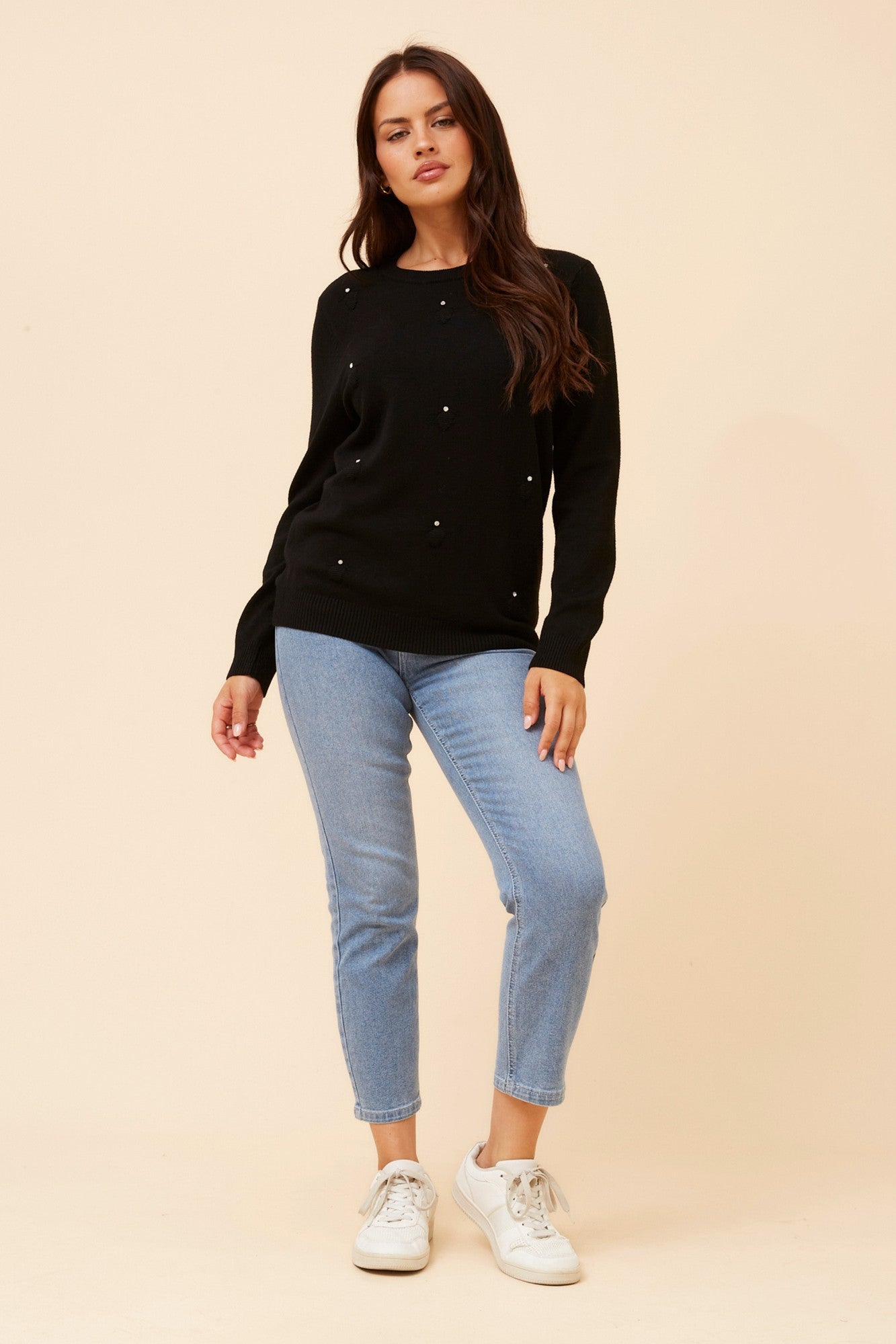ANGIE EMBELLISHED KNIT PULLOVER (Black)