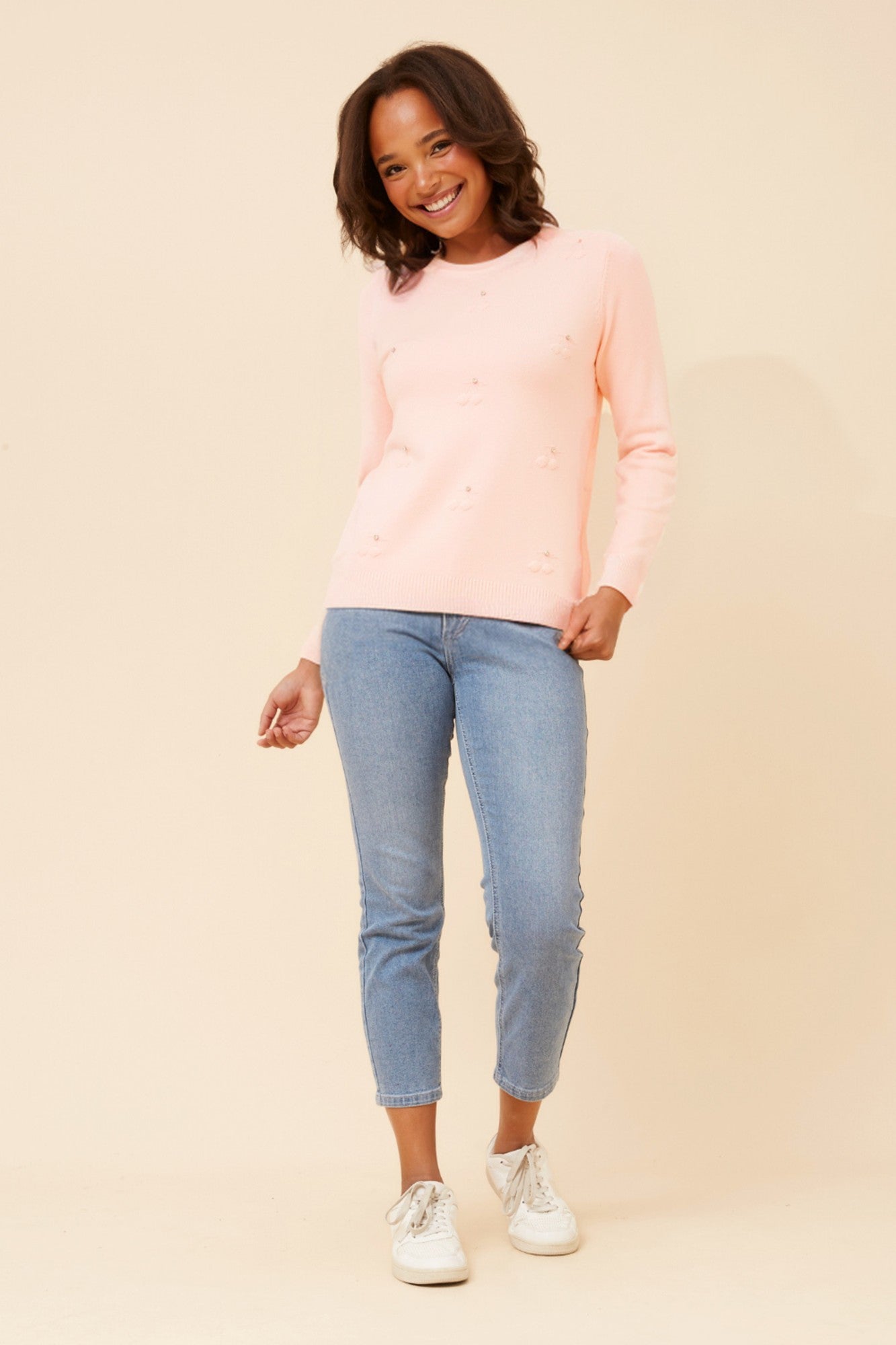 ANGIE CHERRY PATTERN KNIT PULLOVER (Emerald)