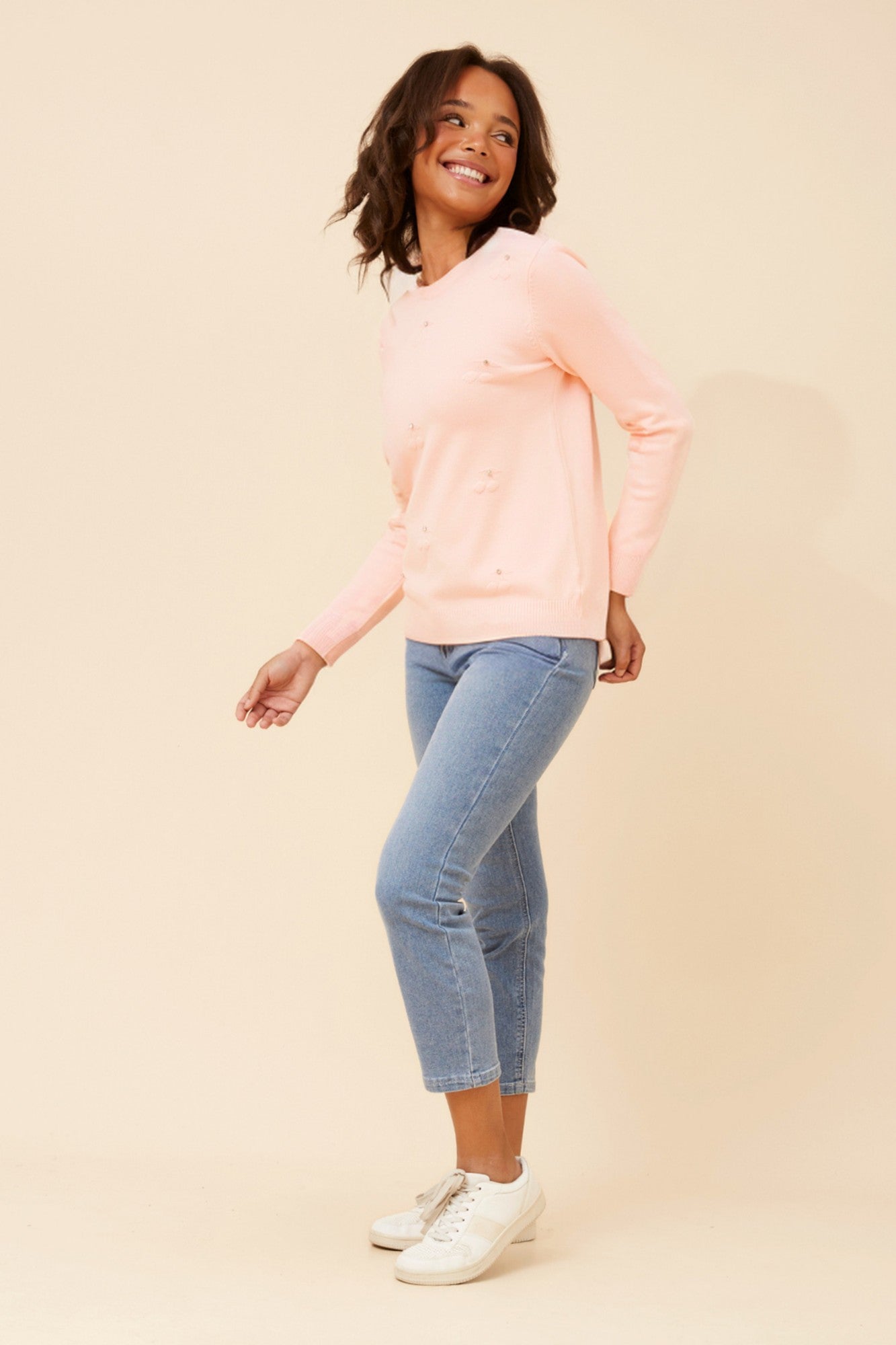 ANGIE CHERRY PATTERN KNIT PULLOVER (Emerald)