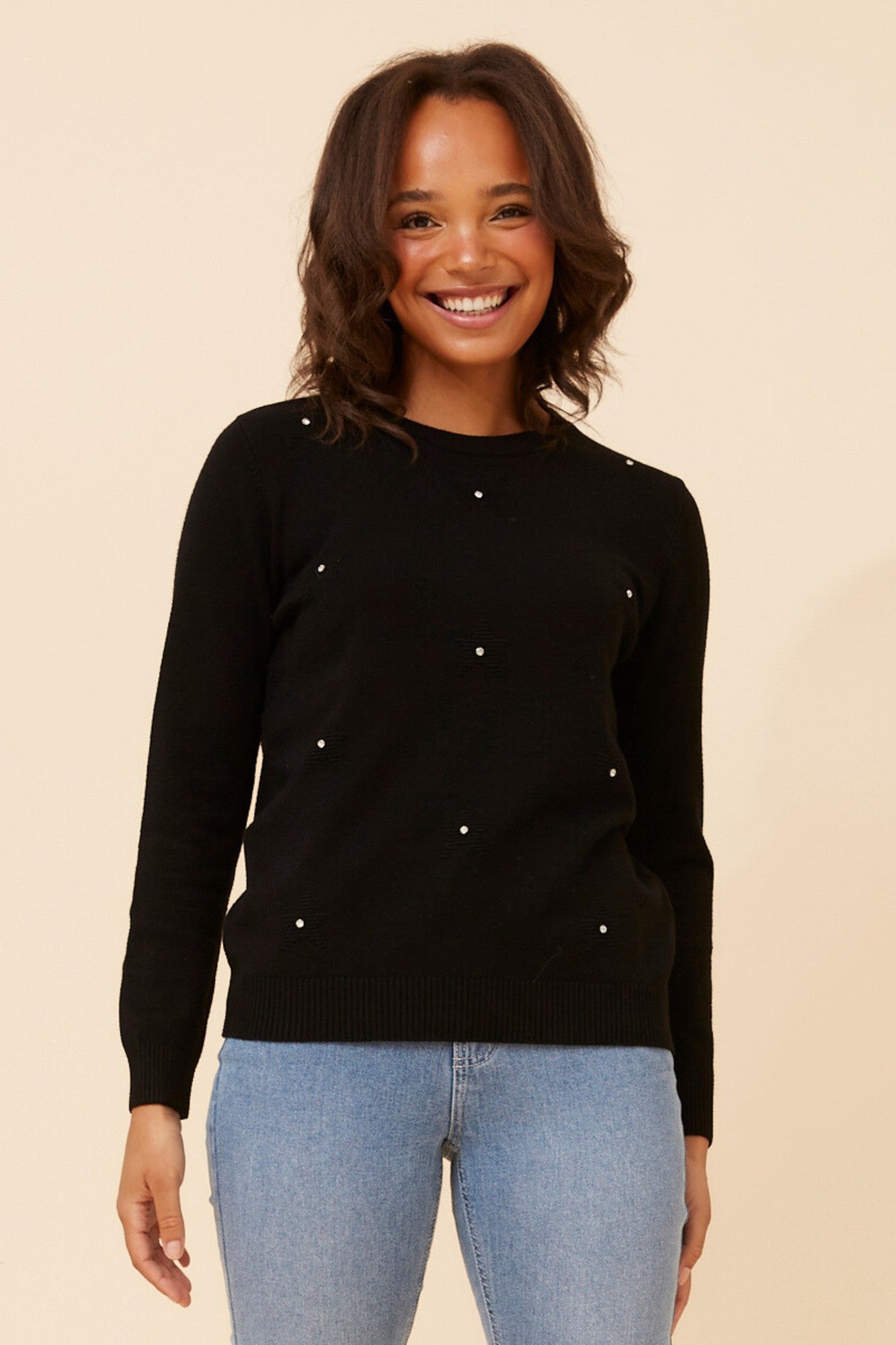ANGIE STAR PATTERN KNIT PULLOVER (Black)