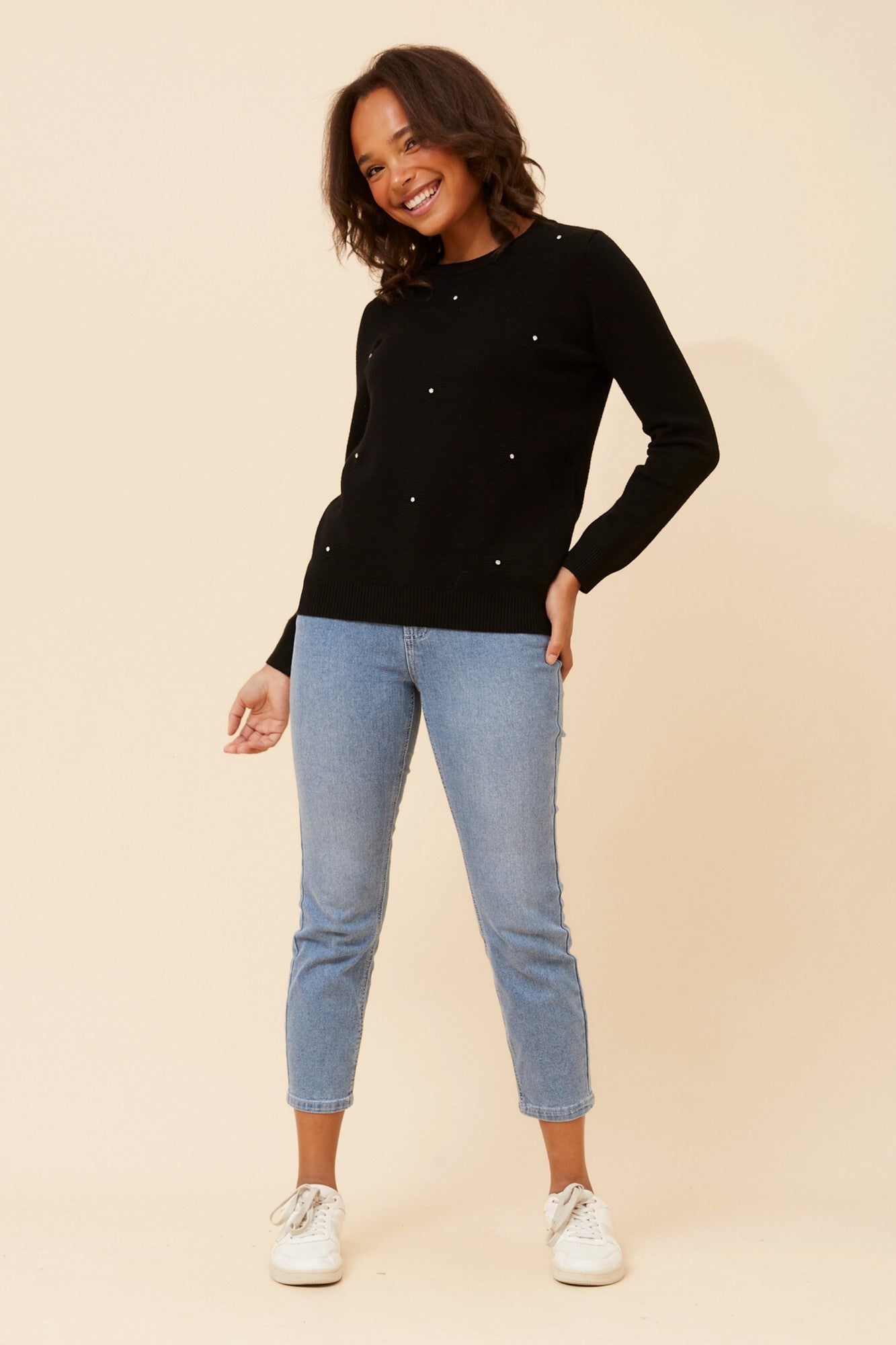 ANGIE STAR PATTERN KNIT PULLOVER (Black)