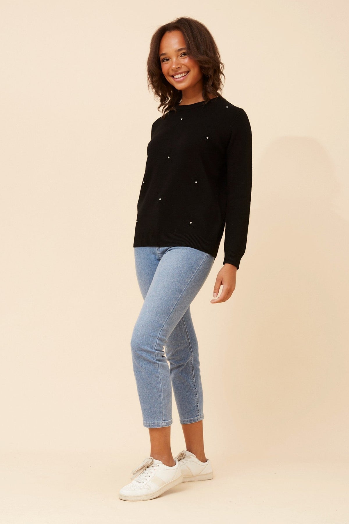 ANGIE STAR PATTERN KNIT PULLOVER (Black)