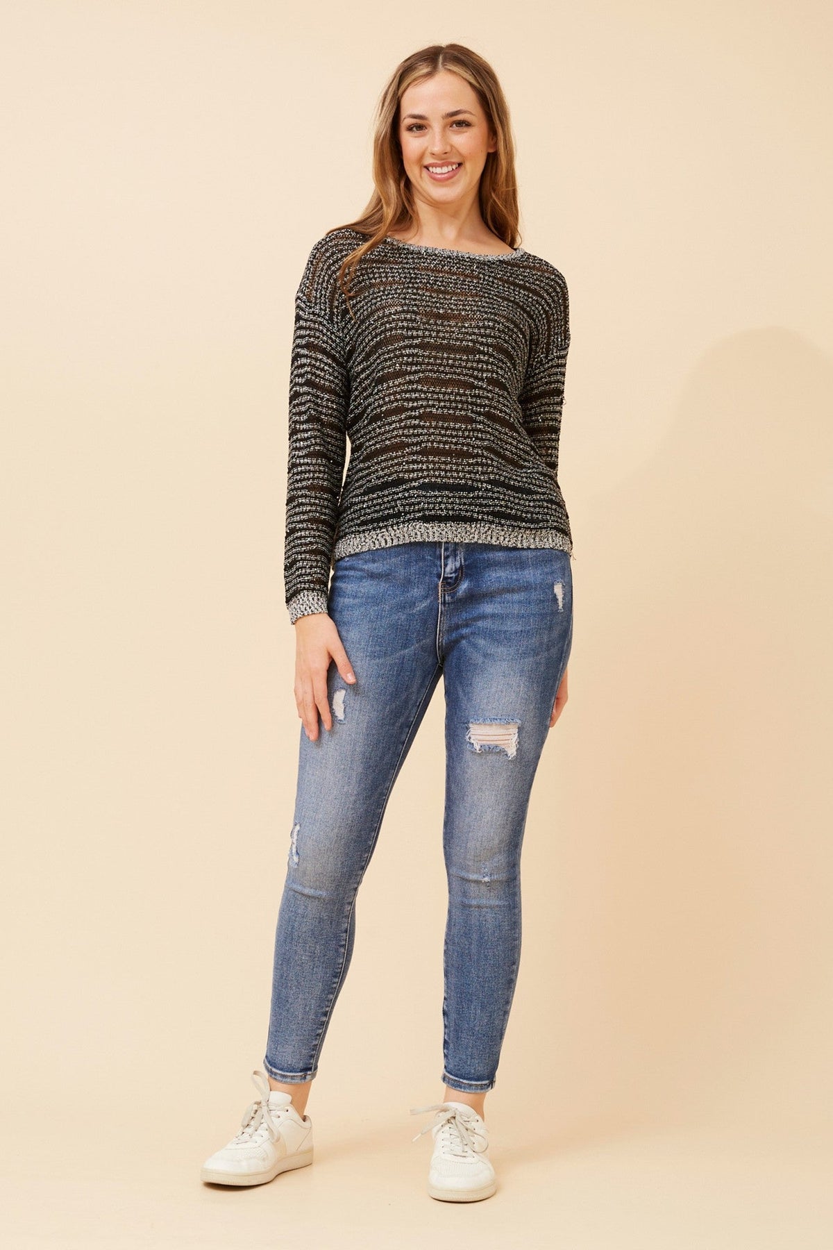 NAVA SEQUIN KNIT PULLOVER (Navy)