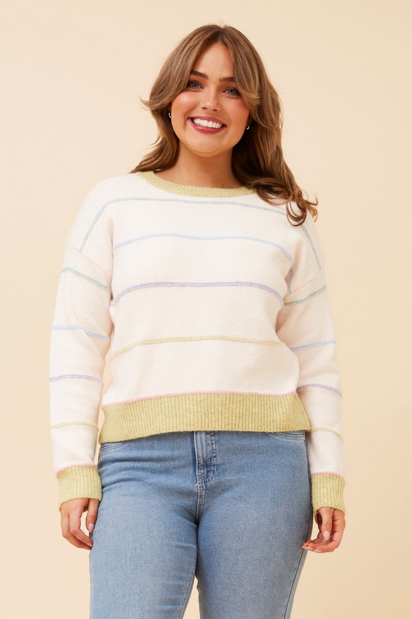 WRENN STRIPE PRINT KNIT PULLOVER (Caramel)